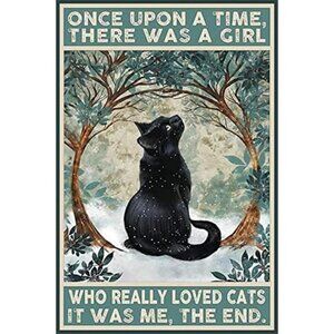 Charming Black Cat Sign - Aluminum Metal Wall Art Gift for Cat Lovers
